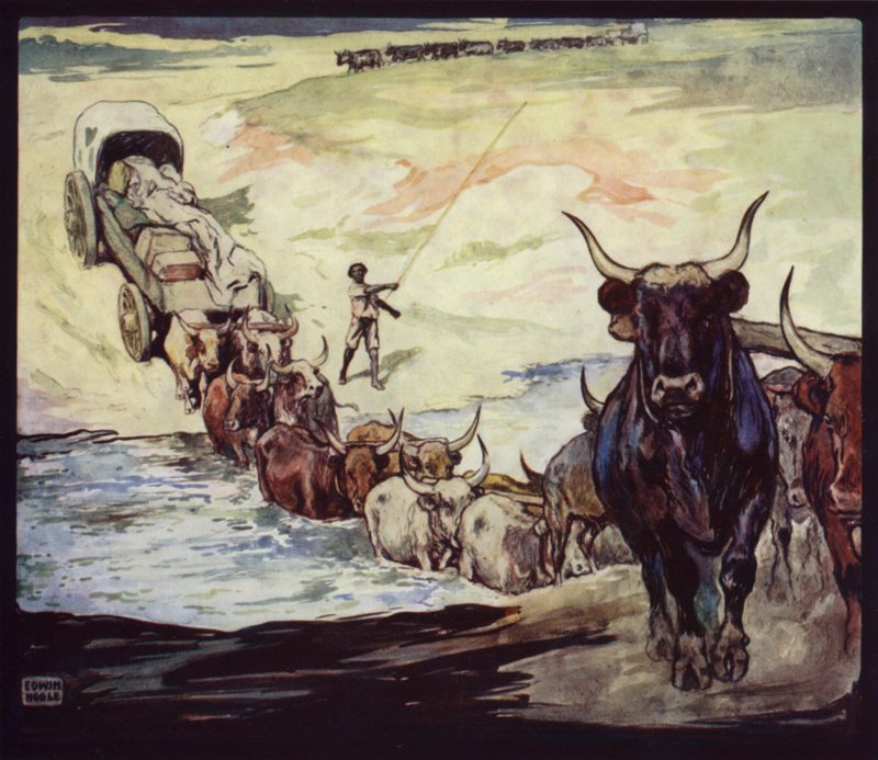 Härät ylittävät joen Etelä-Afrikassa (väri litho) tekijältä Edwin Noble