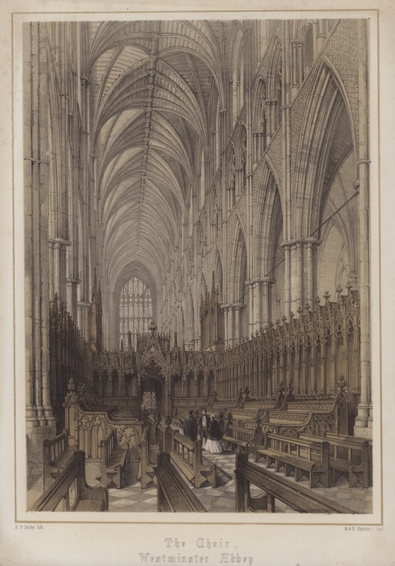 Kuoro, Westminster Abbey, Lontoo (väri litho) tekijältä Edwin Thomas Dolby