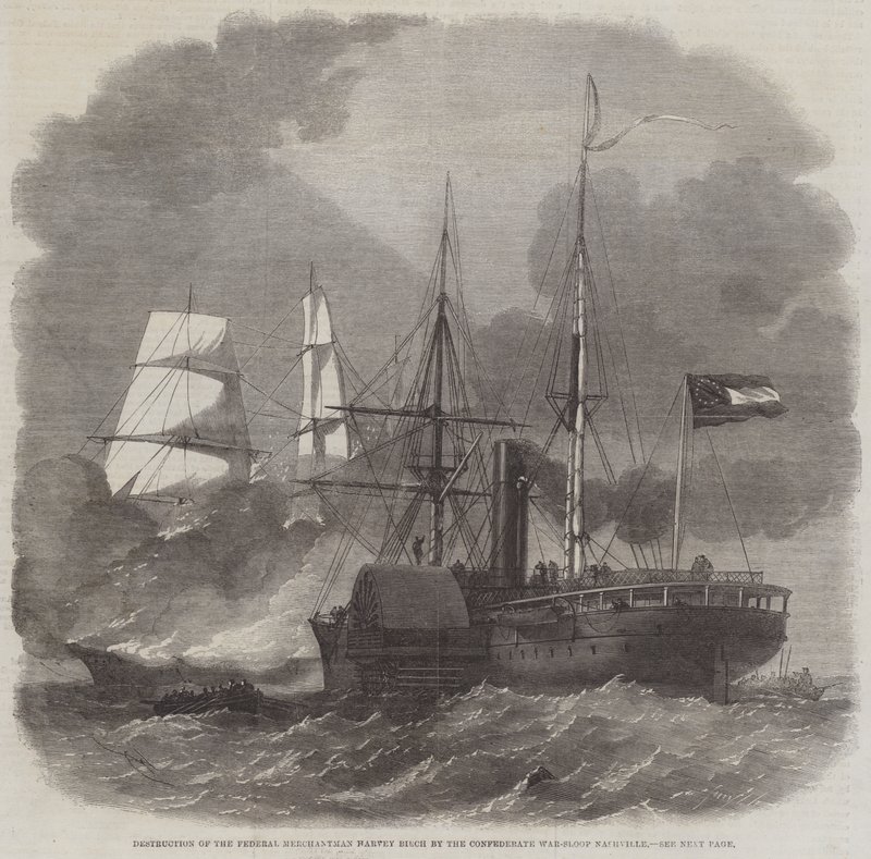 Liittovaltion kauppias Harvey Birchin tuhoaminen Confederate War-Sloop Nashvillen toimesta tekijältä Edwin Weedon