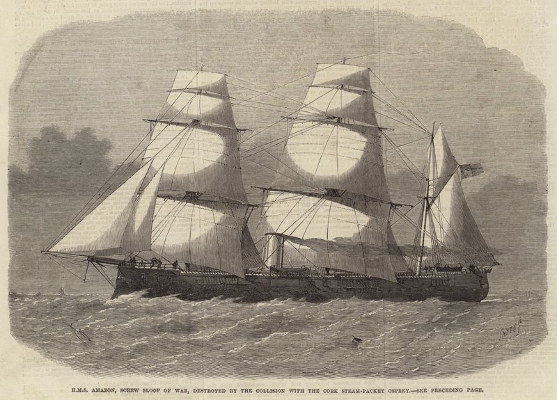 HMS Amazon, Screw Sloop of War, tuhoutui törmäyksessä Cork Steam-Packet Ospreyn kanssa tekijältä Edwin Weedon