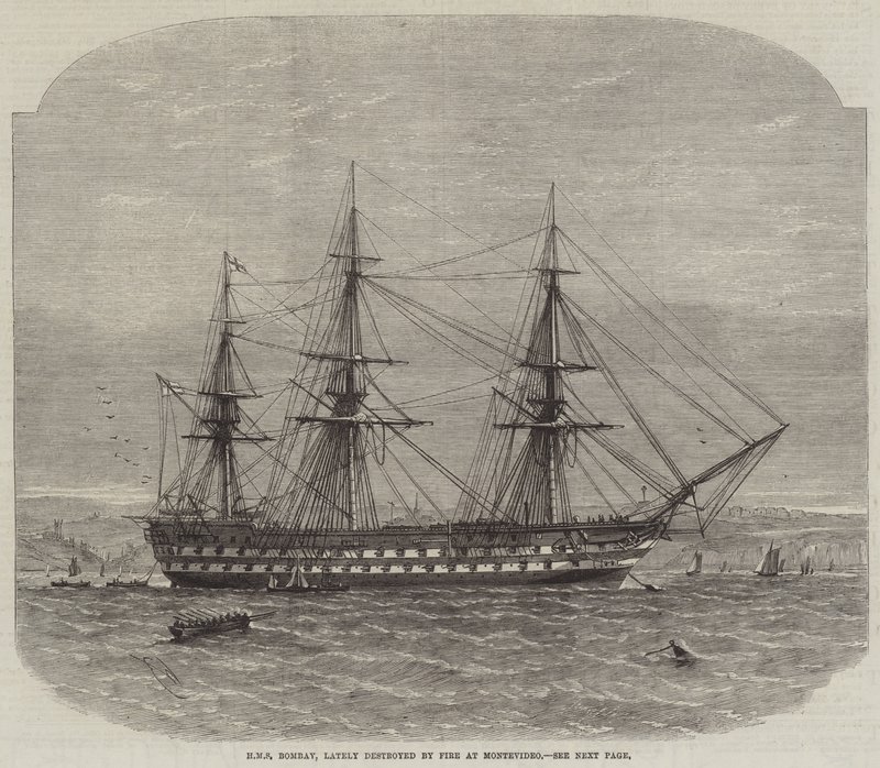 HMS Bombay, äskettäin Montevideon tulipalo tuhonnut tekijältä Edwin Weedon
