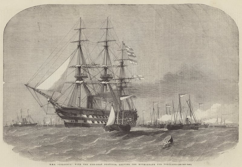 HMS Colossus tykkivenelaivueella lähtemässä Motherbankista Portlandiin tekijältä Edwin Weedon