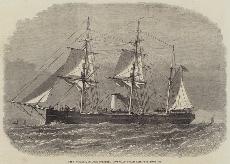 HMS Wyvern, kaksitorninen rautapäällysteinen höyrysauva tekijältä Edwin Weedon