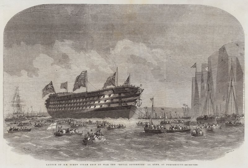 HM Screw Steam of War The Royal Sovereign, 131 Guns, laukaistiin Portsmouthissa tekijältä Edwin Weedon