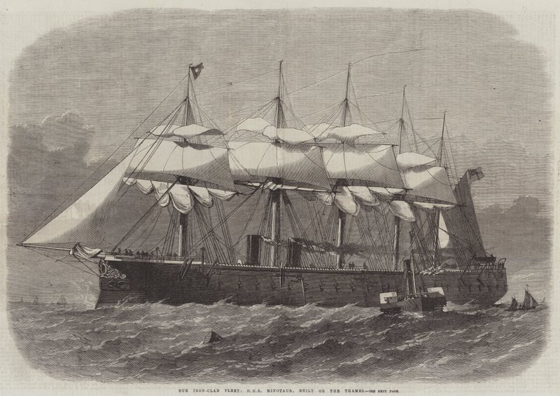 Rautapukuinen laivastomme, HMS Minotaur, rakennettu Thamesille tekijältä Edwin Weedon