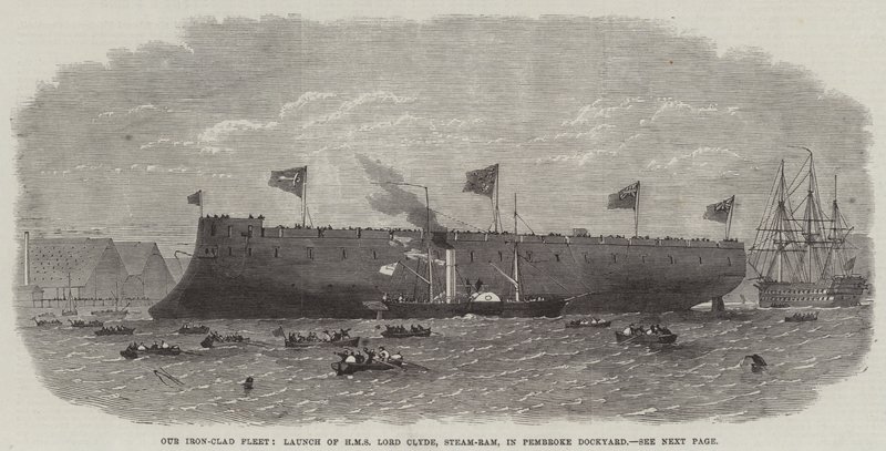 Rautapukuinen laivastomme, HMS Lord Clyde, Steam-Ram, Pembroken telakalla tekijältä Edwin Weedon