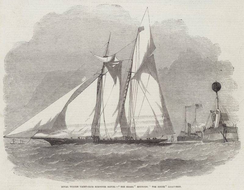 Royal Thames Yacht-Club kuunariottelu, hai pyörittelee hiirivalolaivaa tekijältä Edwin Weedon