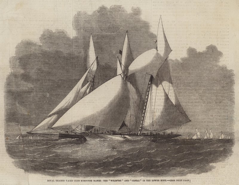 Royal Thames Yacht Club Schooner Match, Wildfire ja Vestal in the Lower Hope tekijältä Edwin Weedon