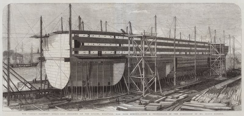 Great Eastern Steam-Ship -rakennus Stocksissa, Millwall, 22 500 tonnin taakka tekijältä Edwin Weedon