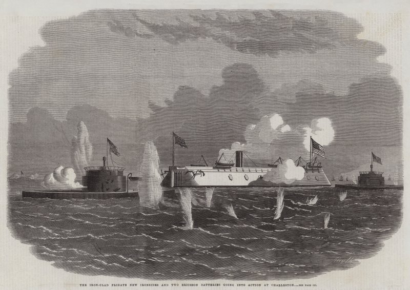 Rautaverhoinen fregatti Uudet Ironsides ja kaksi Ericssonin akkua alkavat toimia Charlestonissa tekijältä Edwin Weedon