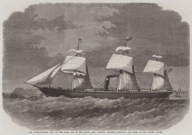 New Yorkin Screw-Steamer City, yksi Liverpoolin ja Yhdysvaltojen satamien välillä kulkevista Inman-linjasta tekijältä Edwin Weedon