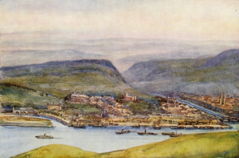 Rein: Bingen, Germania Denkmal -teoksesta (väriliitos). tekijältä Effie Jardine