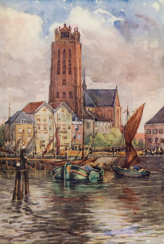 Rein: Groote Kerk, Dordrecht (värilitografia) tekijältä Effie Jardine