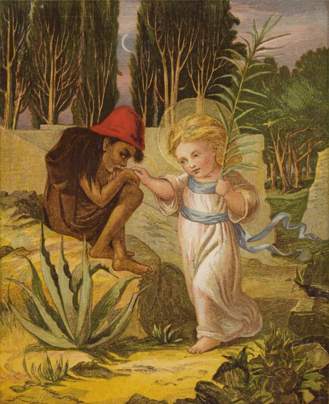 Pieni hymyilevä lapsi, jolla oli yllään säteilevä koronetti (väri litho) tekijältä Eleanor Fortescue Brickdale