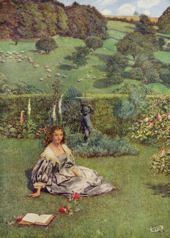 Ruusu, joka on yhtä kaunis kuin koskaan, näki pohjolan kasvaneen pienessä puutarhassa yksinään (väri litho) tekijältä Eleanor Fortescue Brickdale
