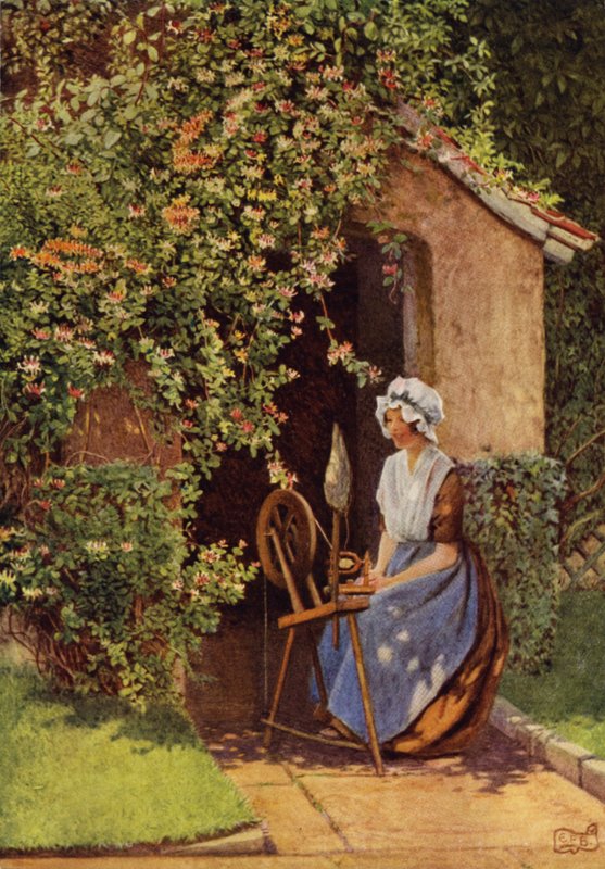 Ja Lucy ratissaan laulaa (väri litho) tekijältä Eleanor Fortescue Brickdale
