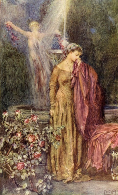 "Mutta kuka voi pitää unelmaa totuutena?" (väri litho) tekijältä Eleanor Fortescue Brickdale