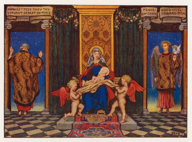 Carols: Rauha maan päällä (väri litho) tekijältä Eleanor Fortescue Brickdale