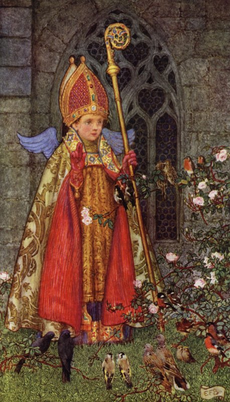 Terve, piispa Valentine, jonka päivä tämä on! Kaikki ilma on sinun hiippakuntasi, ja kaikki sirkuttelu (väri litho) tekijältä Eleanor Fortescue Brickdale