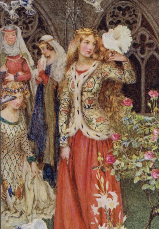 Kuvitus Alfred Lord Tennysonin teokselle Idylls Of The King (värilitho) tekijältä Eleanor Fortescue Brickdale