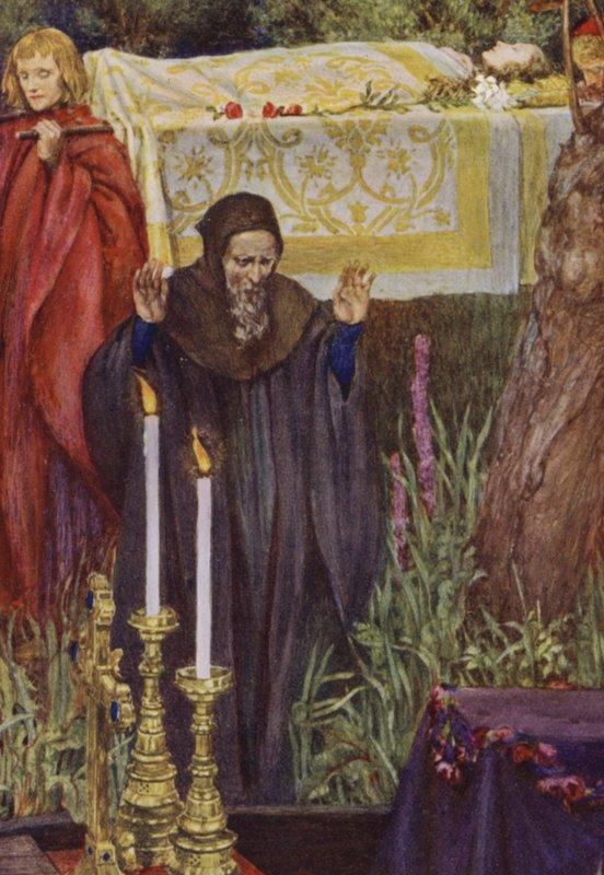 Kuvitus Alfred Lord Tennysonin teokselle Idylls Of The King (värilitho) tekijältä Eleanor Fortescue Brickdale