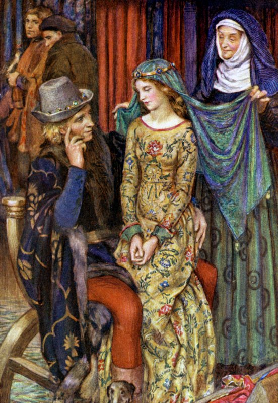 Kuvitus Alfred Lord Tennysonin teokselle Idylls Of The King (värilitho) tekijältä Eleanor Fortescue Brickdale