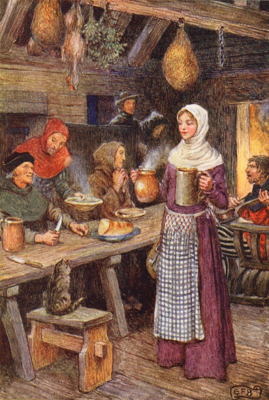 Michael Fairlessin kuvitus elokuvaan The Gathering of Brother Hilarius (värilitografia). tekijältä Eleanor Fortescue Brickdale