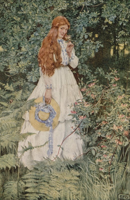 Eikö hän ole puhdasta kultaa, rakastajatar? (väri litho) tekijältä Eleanor Fortescue Brickdale
