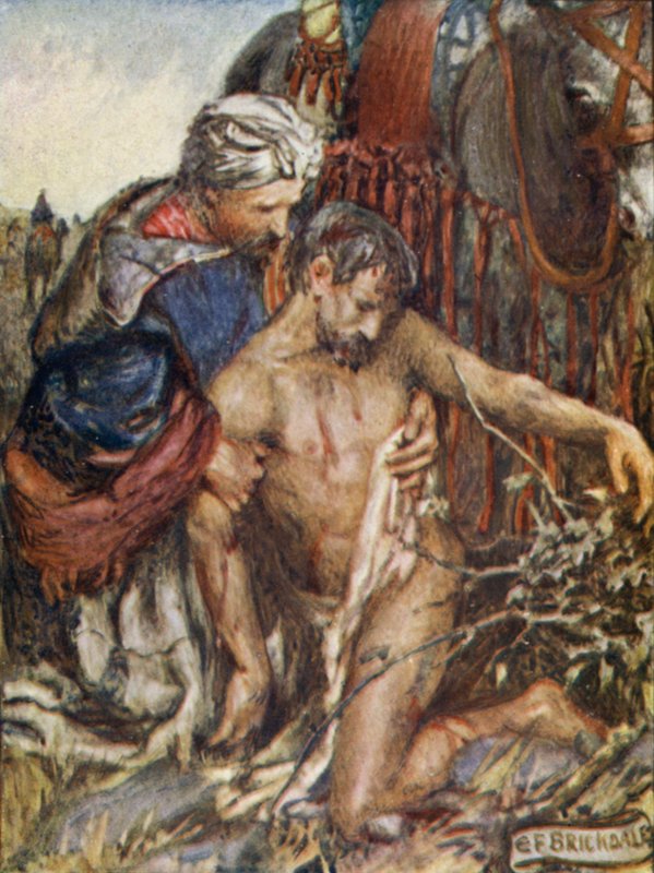 Laupias samarialainen (väri litho) tekijältä Eleanor Fortescue Brickdale