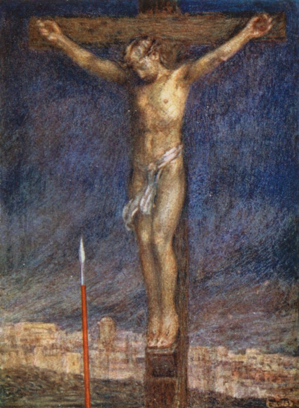 Kuninkaan voitto, "Se on valmis" (väri litho) tekijältä Eleanor Fortescue Brickdale