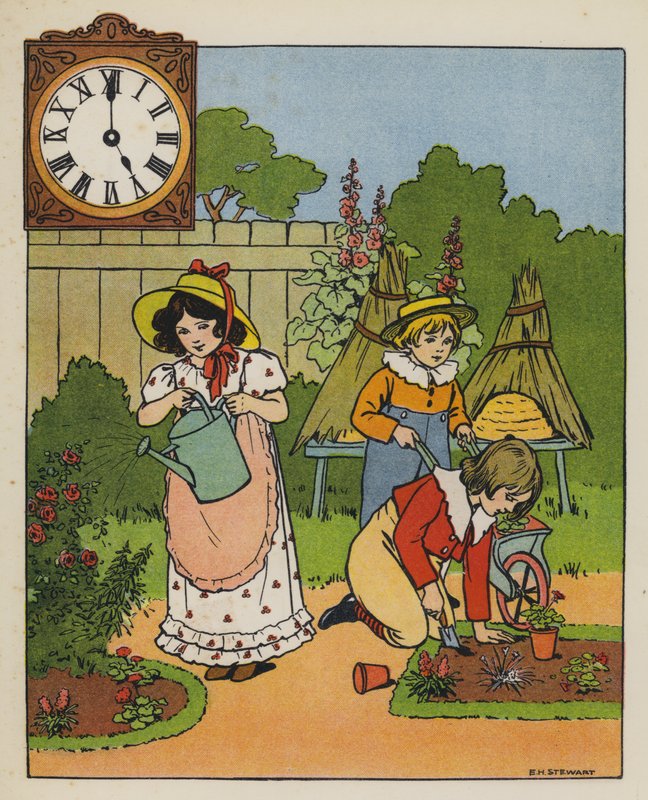 Puutarhanhoitoaika (väri litho) tekijältä Elise H. Stewart