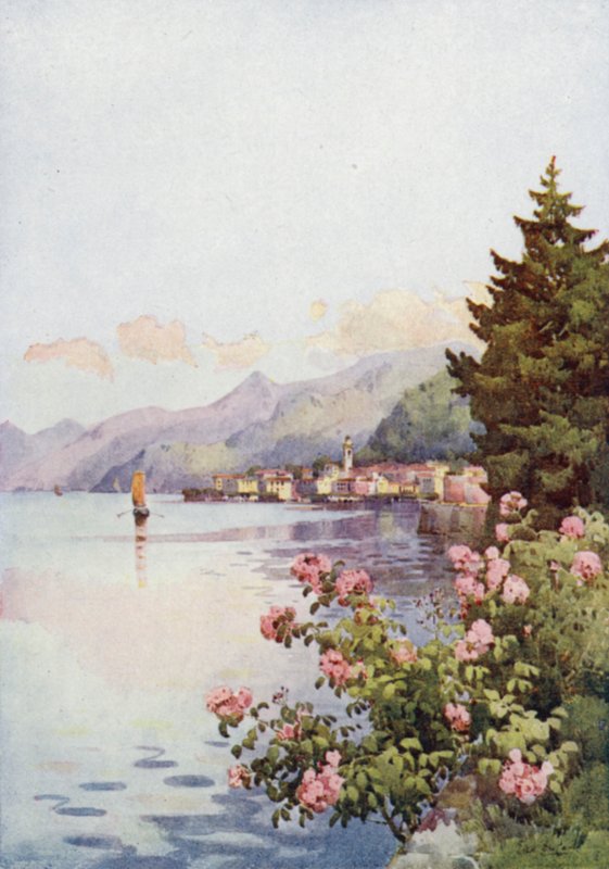 Bellagio Villa Melzistä, Como-järvestä (väri litho) tekijältä Ella Du Cane