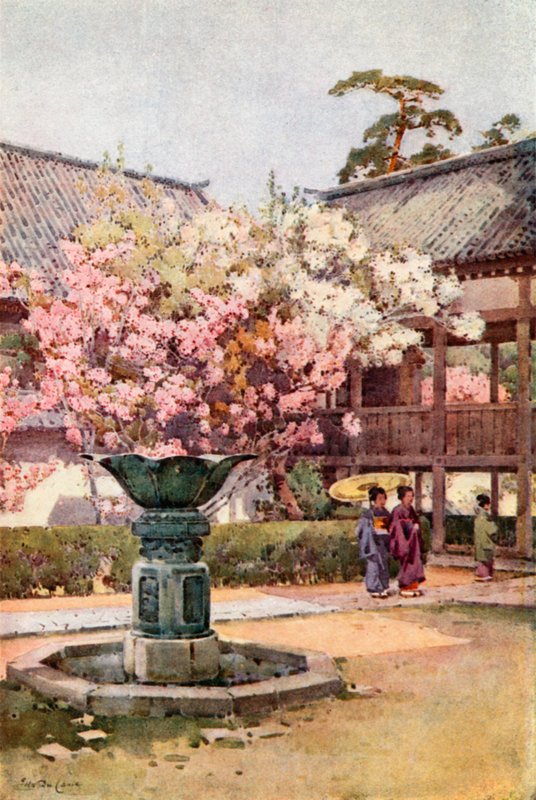 Cherry Blossom, Chion-in-temppeli (väri litho) tekijältä Ella Du Cane