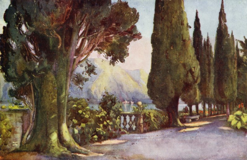 Cypress Avenue, Villa del Pizzo, Comojärvi (väri litho) tekijältä Ella Du Cane