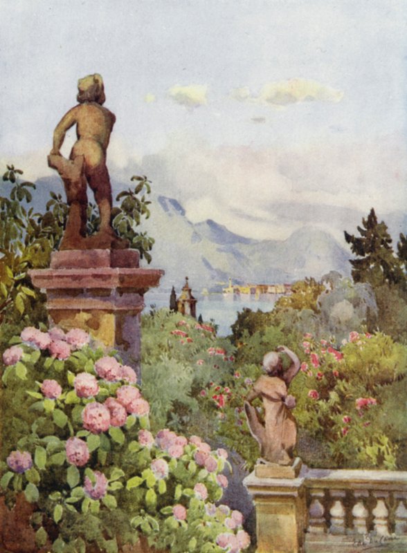 Hortensiat, Isola Bella, Lago Maggiore (väri litho) tekijältä Ella Du Cane