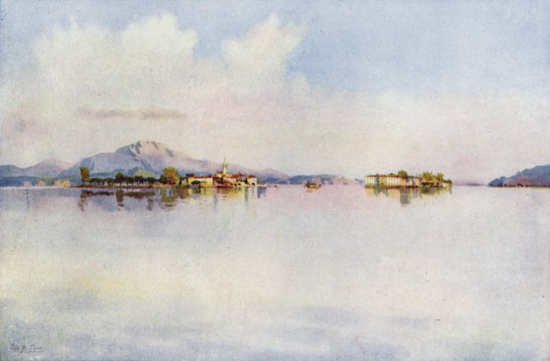 Isola Bella ja Isola Pescatori, Maggiore-järvi (väri litho) tekijältä Ella Du Cane