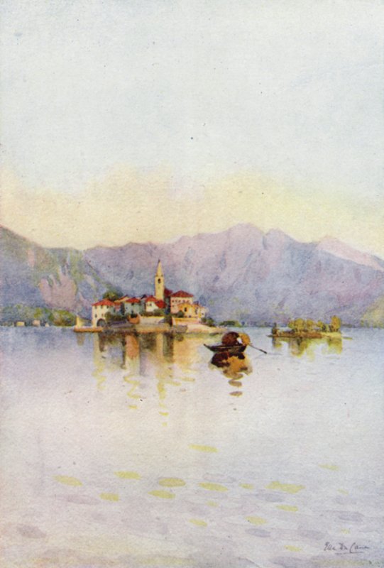 Isola Pescatori ja Sasso di Ferro, Maggiore-järvi (väri litho) tekijältä Ella Du Cane