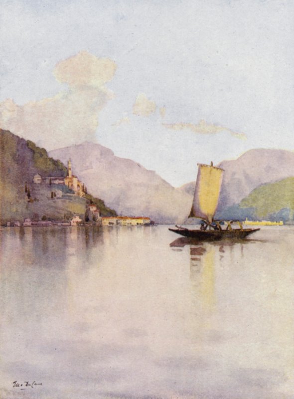 Morcote, Luganojärvi (väri litho) tekijältä Ella Du Cane