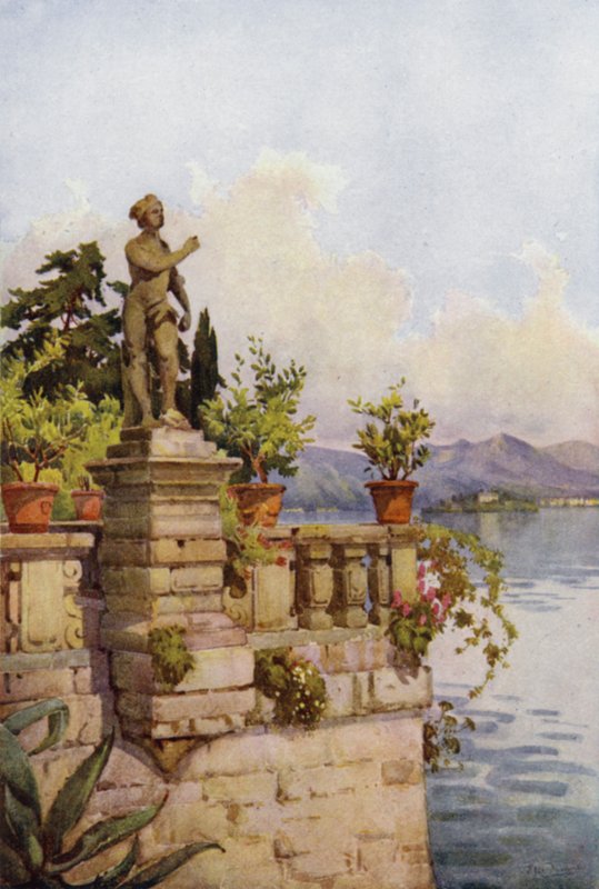Terassi, Isola Bella, Lake Maggiore (väri litho) tekijältä Ella Du Cane