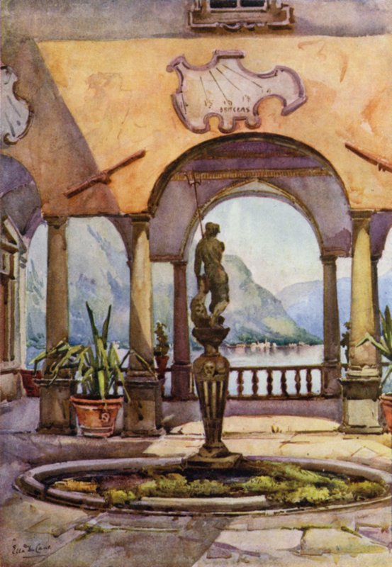 Loggia, Villa Pliniana, Comojärvi (väri litho) tekijältä Ella Du Cane