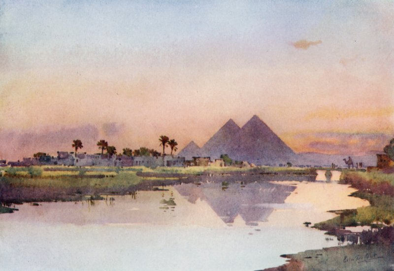 Toinen pyramidi, Giza (väri litho) tekijältä Ella Du Cane
