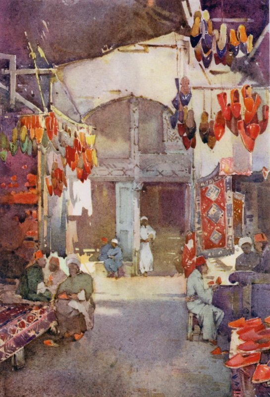 The Shoe Bazaar, Kairo (väri litho) tekijältä Ella Du Cane