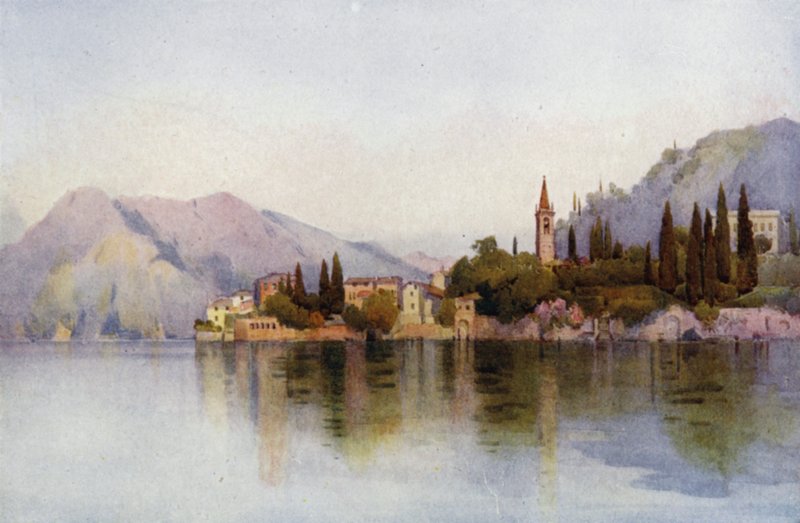 Varenna, Comojärvi (väri litho) tekijältä Ella Du Cane