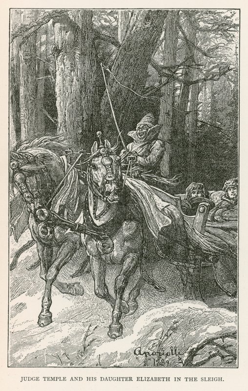 Tuomari Temple ja hänen tyttärensä Elizabeth reessä (kaiverrus). tekijältä Elviro Michael Andriolli