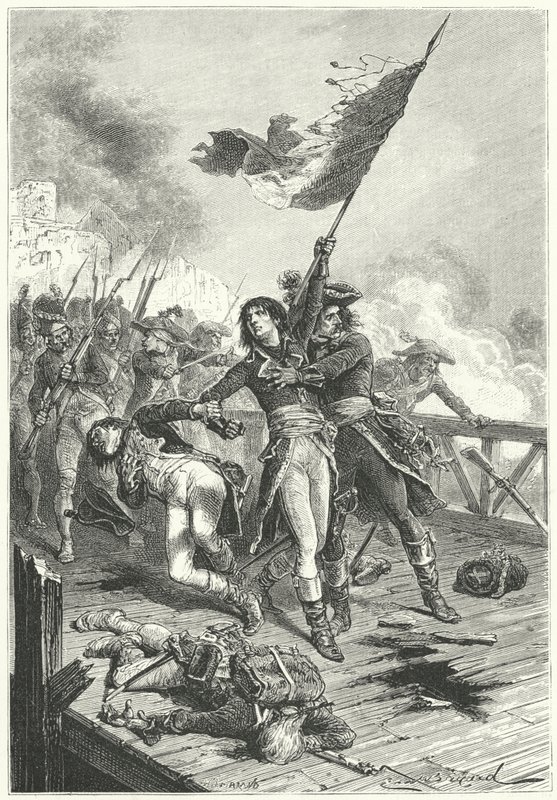 Napoleon Bonaparte Arcolen sillalla tekijältä Emile Antoine (after) Bayard