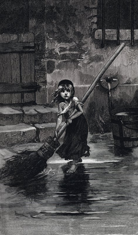 Kohtaus Les Miserablesista, Victor Hugo: Cosette-lakaisu (kaiverrus) tekijältä Emile Antoine (after) Bayard