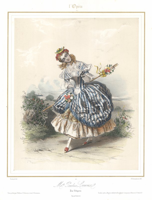 Ranskalainen balettitanssija Pauline Leroux tanssimassa Pariisin oopperassa, 1840 (värilitho) tekijältä Emile Desmaisons