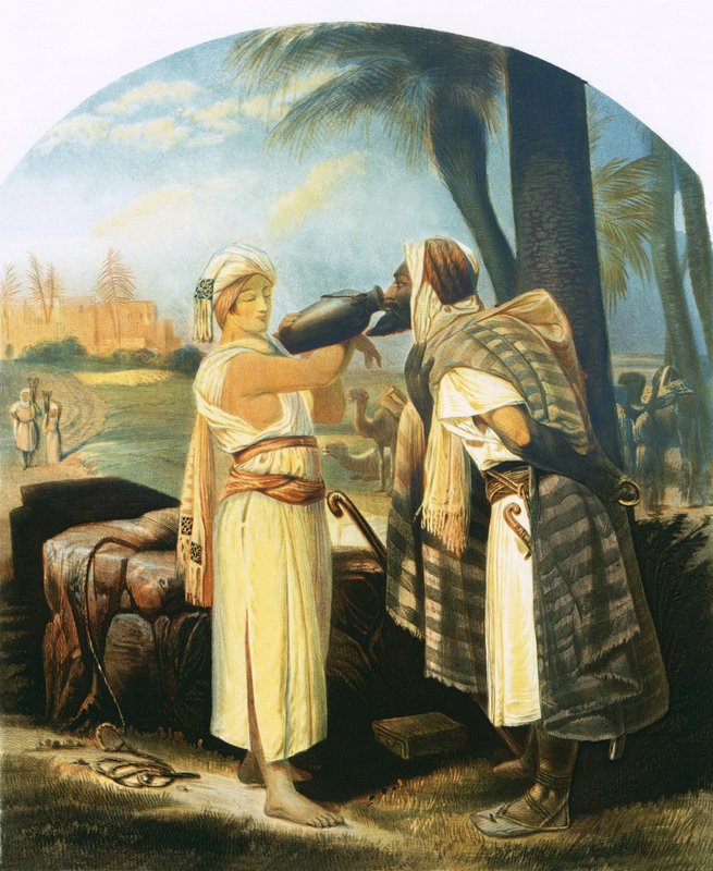 Rebekka antaa palvelijalle juotavaa tekijältä Emile Jean Horace Vernet