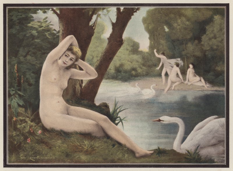Leda, Spartan prinsessa kreikkalaisesta mytologiasta (väri litho) tekijältä Emmanuel Benner