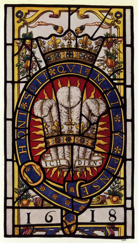 Holborn, Staple Inn, Walesin prinssin lasimerkki, 1618, 2 jalkaa 10 12 korkea tekijältä English Photographer